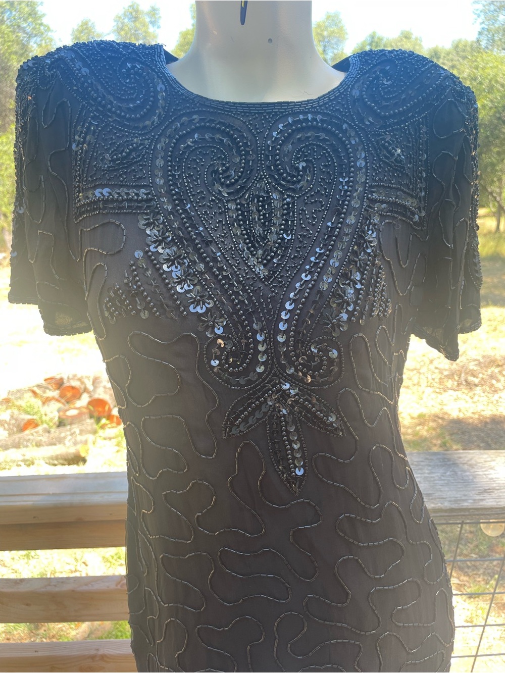 VINTAGE 80s Embellished Black Women's dress with Beaded Detailing 100% silk